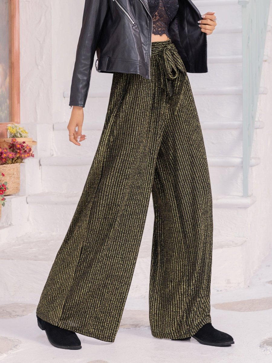 Ribbed Tied Wide Leg Pants - Bottoms