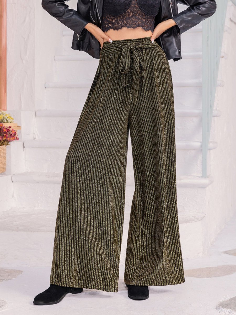 Ribbed Tied Wide Leg Pants - Bottoms