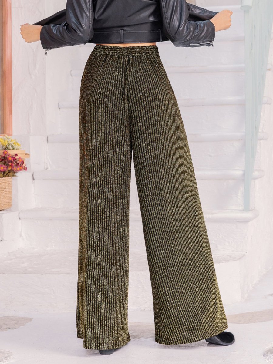 Ribbed Tied Wide Leg Pants - Bottoms