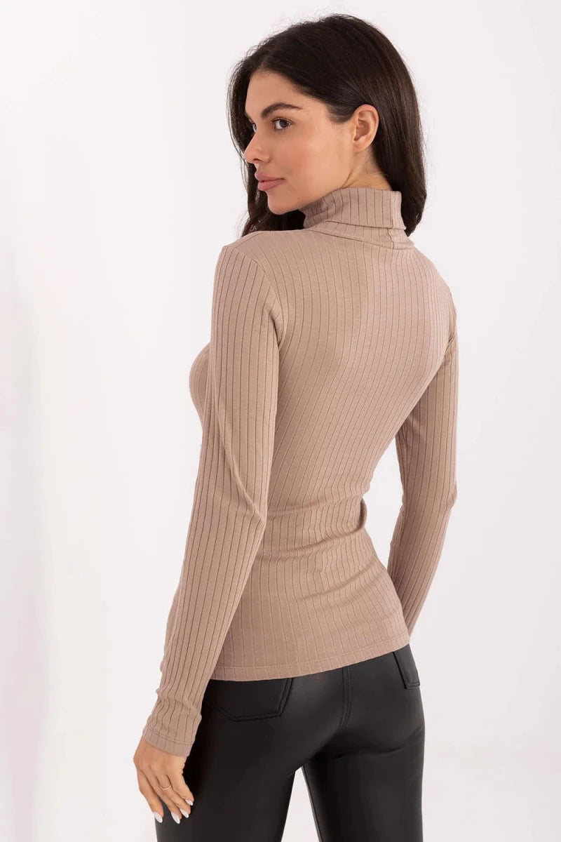 Ribbed Turtleneck Sweater with Long Sleeves - 