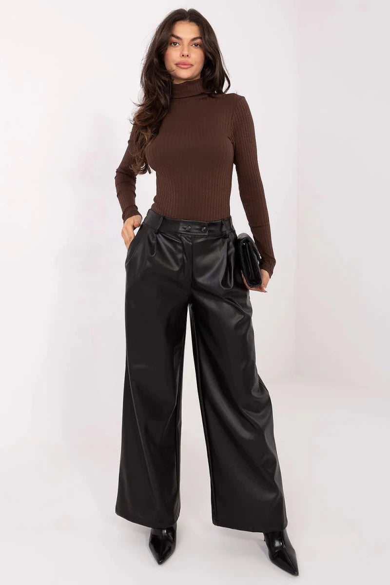 Ribbed Turtleneck Sweater with Long Sleeves - 