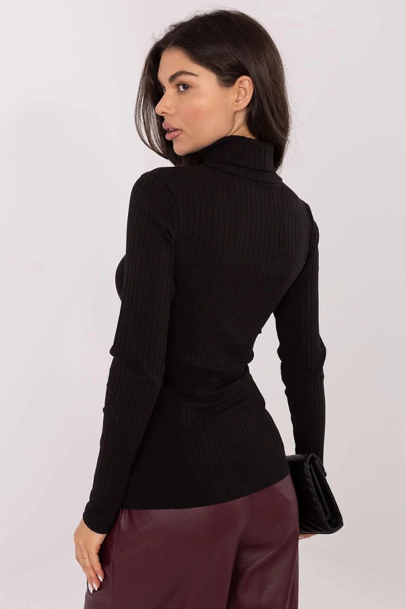 Ribbed Turtleneck Sweater with Long Sleeves - 