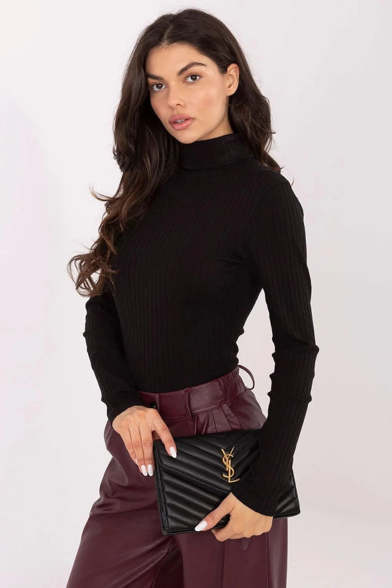 Ribbed Turtleneck Sweater with Long Sleeves - 