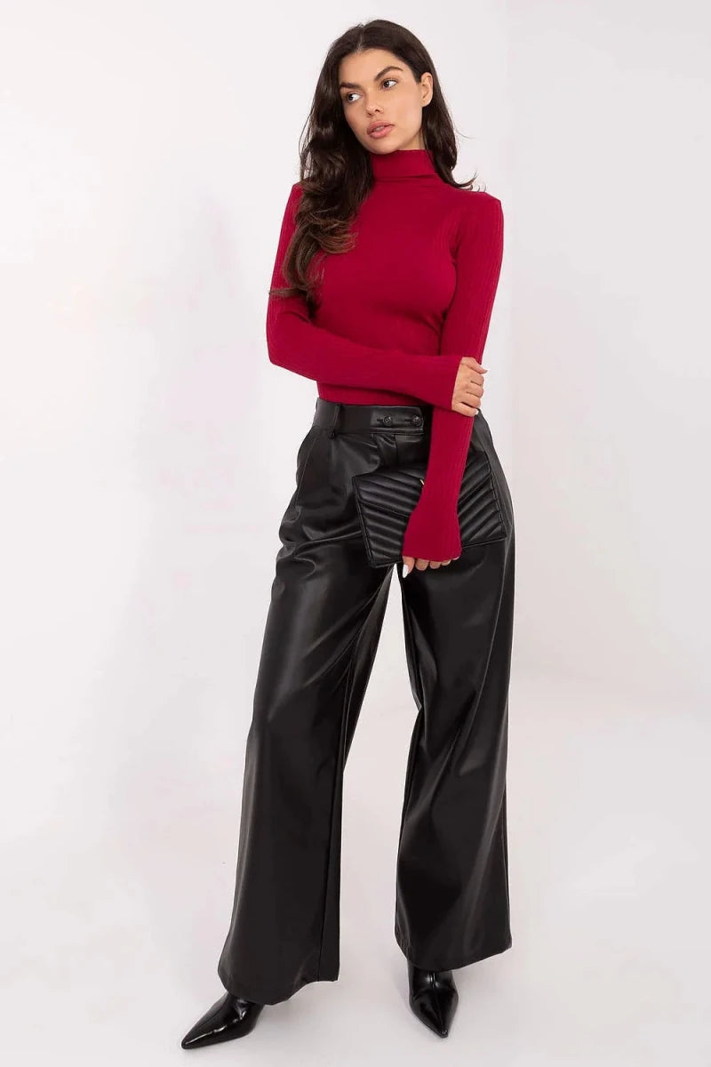 Ribbed Turtleneck Sweater with Long Sleeves - 