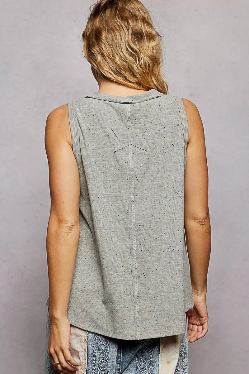 Ribbed V - Neck Tank with Flag Patch - 