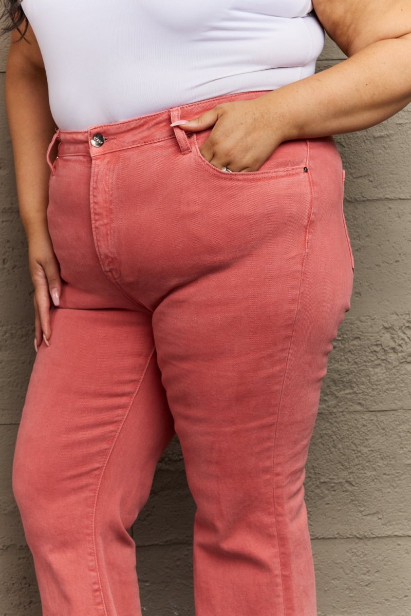 RISEN Bailey Full Size High Waist Side Slit Flare Jeans - Bottoms