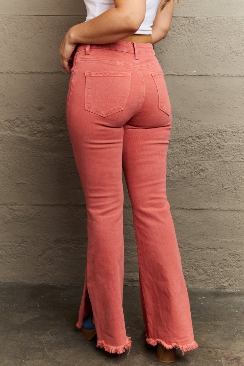 RISEN Bailey Full Size High Waist Side Slit Flare Jeans - Bottoms