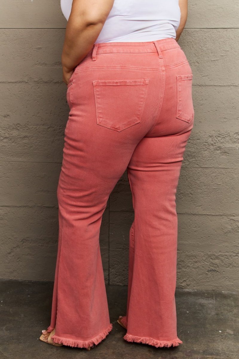 RISEN Bailey Full Size High Waist Side Slit Flare Jeans - Bottoms