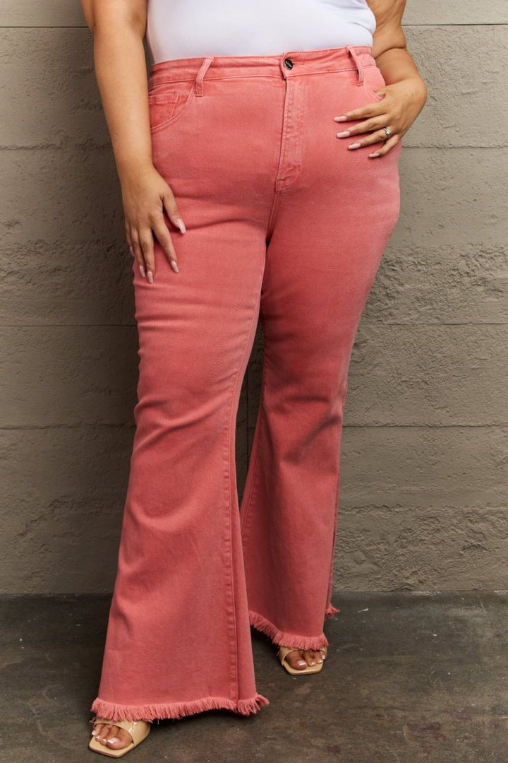 RISEN Bailey Full Size High Waist Side Slit Flare Jeans - Bottoms