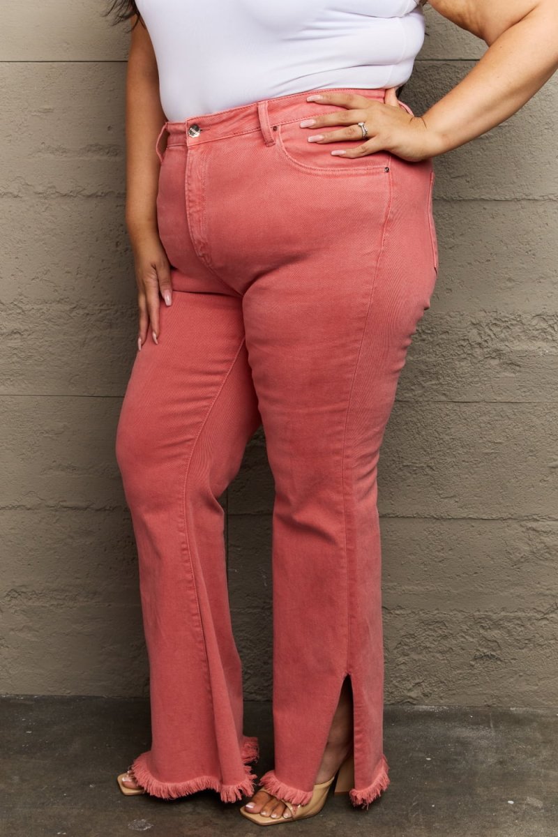 RISEN Bailey Full Size High Waist Side Slit Flare Jeans - Bottoms
