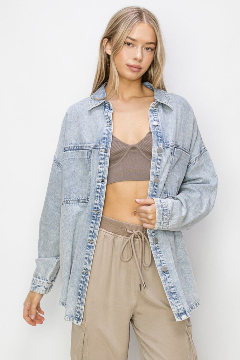 RISEN Button Up Long Sleeve Shacket - Outerwear