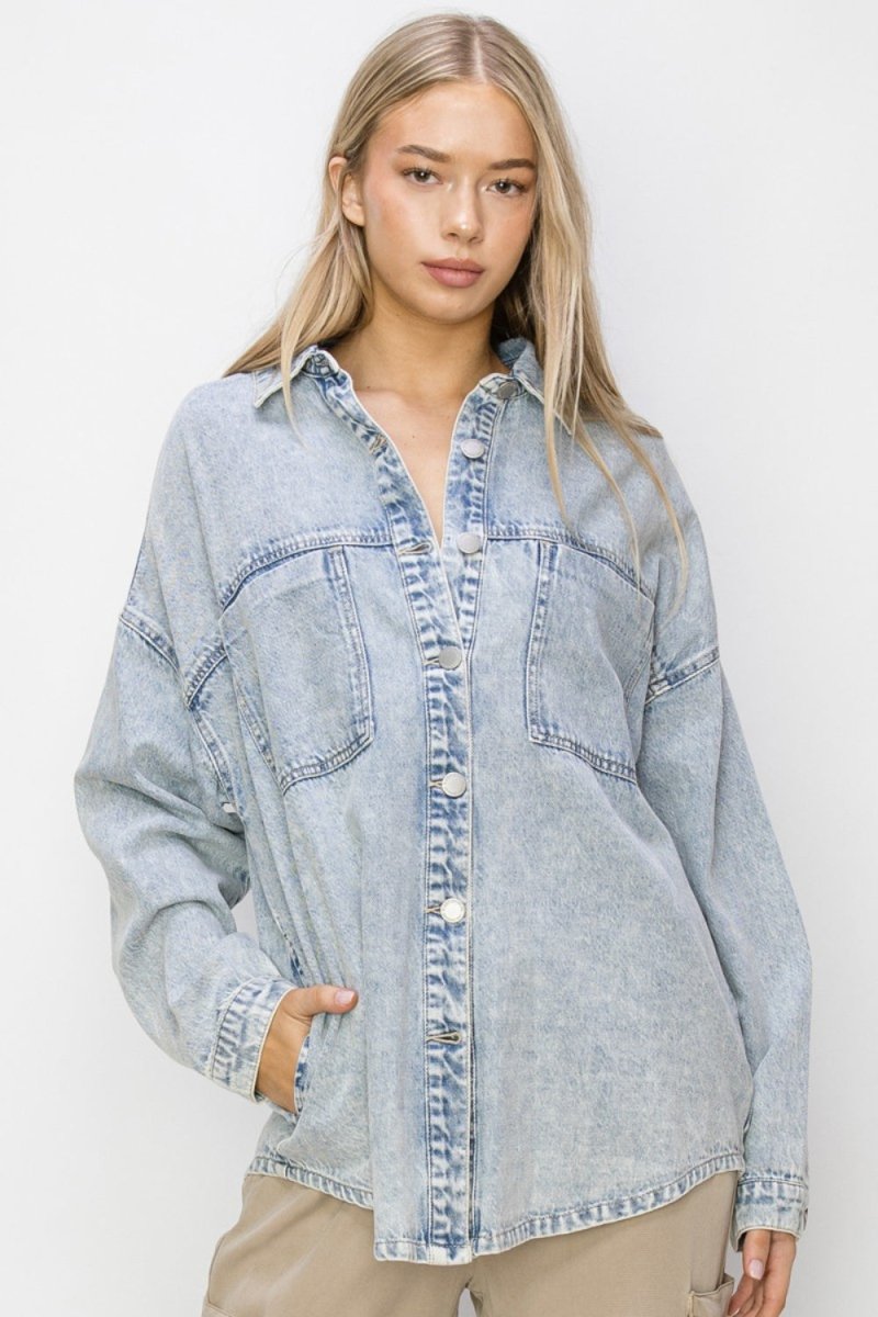 RISEN Button Up Long Sleeve Shacket - Outerwear