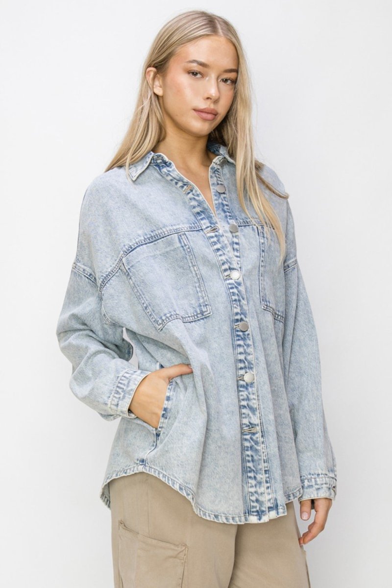 RISEN Button Up Long Sleeve Shacket - Outerwear