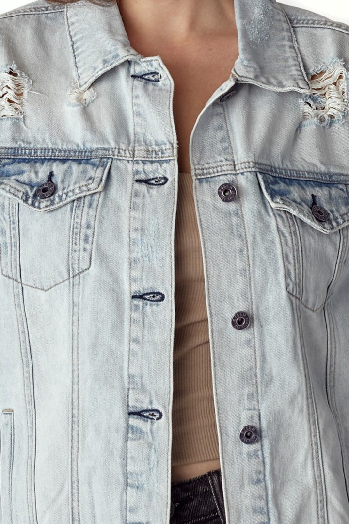 RISEN Distressed Button Up Jacket - Outerwear
