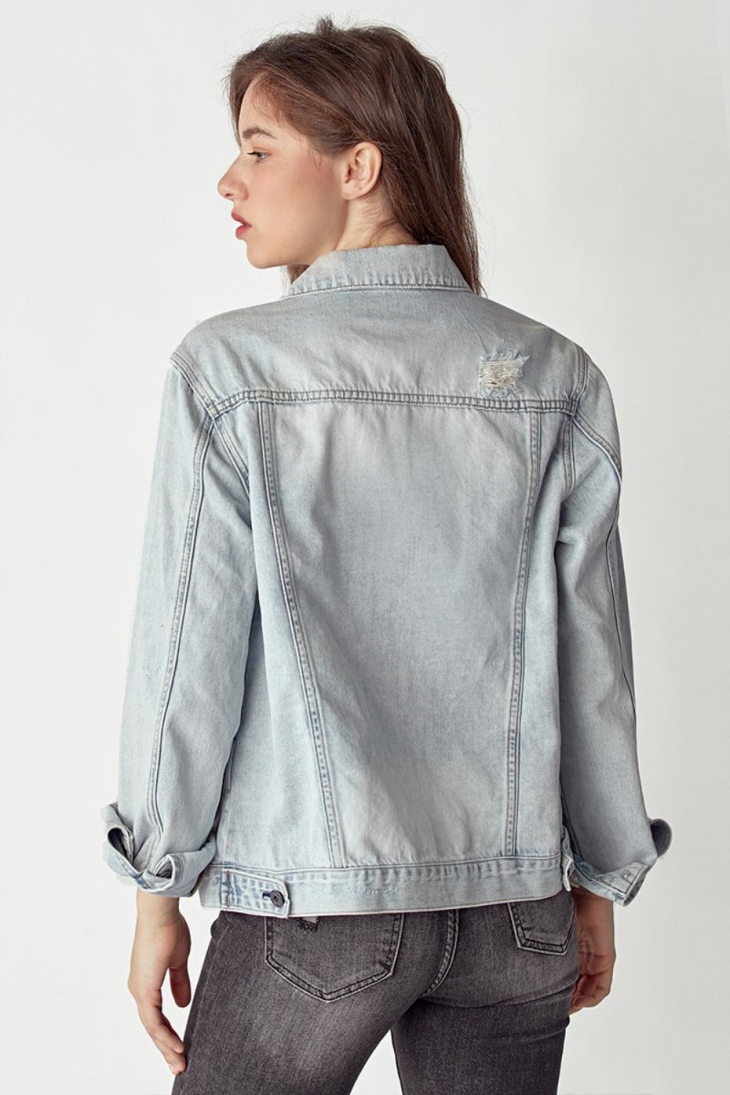 RISEN Distressed Button Up Jacket - Outerwear