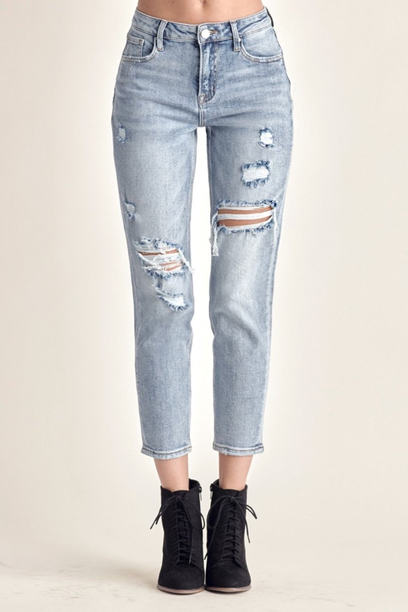 RISEN Distressed Slim Cropped Jeans - Bottoms