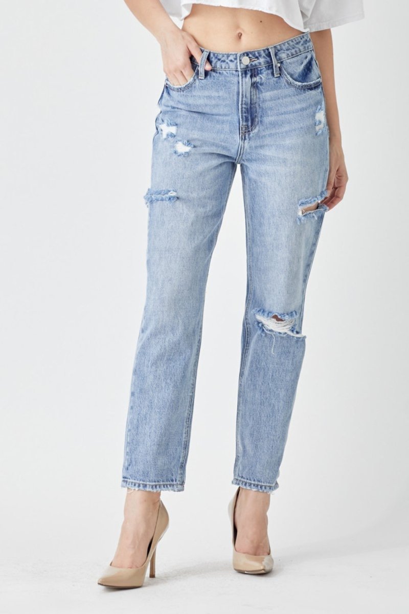 RISEN Distressed Slim Cropped Jeans - Bottoms