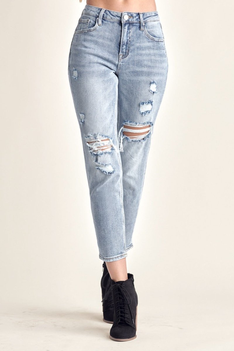 RISEN Distressed Slim Cropped Jeans - Bottoms