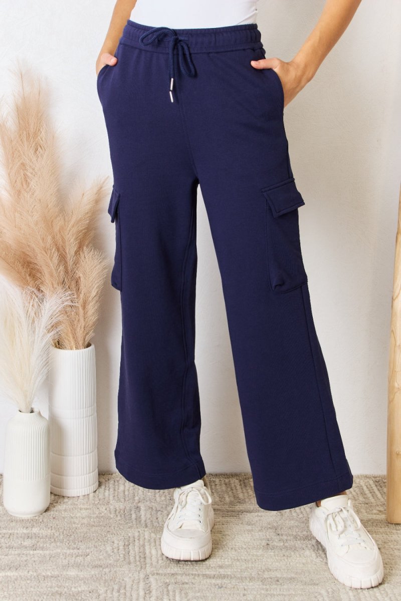 RISEN Drawstring Relaxed Cargo Wide Leg Pants - Bottoms