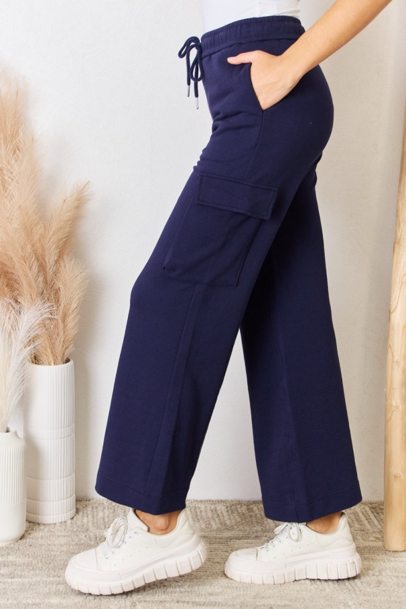 RISEN Drawstring Relaxed Cargo Wide Leg Pants - Bottoms