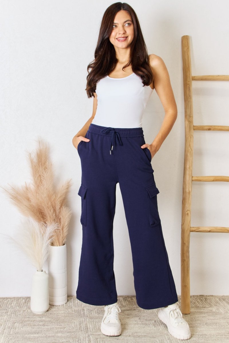 RISEN Drawstring Relaxed Cargo Wide Leg Pants - Bottoms