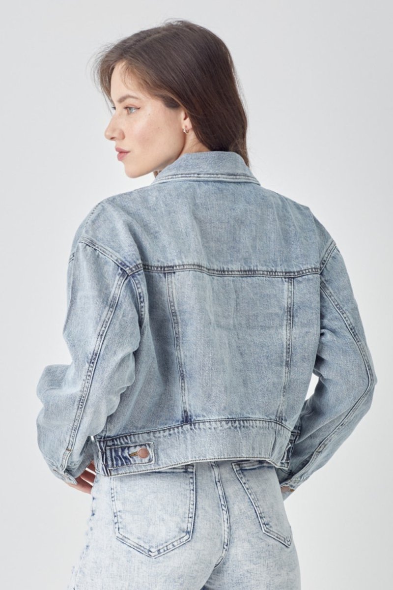 RISEN Full Size Button Down Cropped Denim Jacket - Outerwear