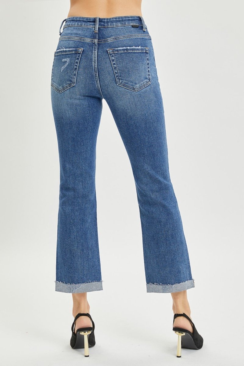 RISEN Full Size Button Fly Cropped Bootcut Jeans - Bottoms