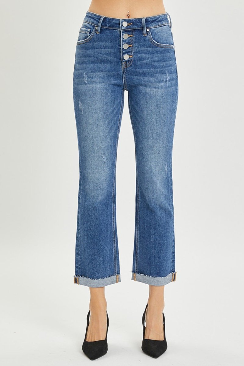 RISEN Full Size Button Fly Cropped Bootcut Jeans - Bottoms