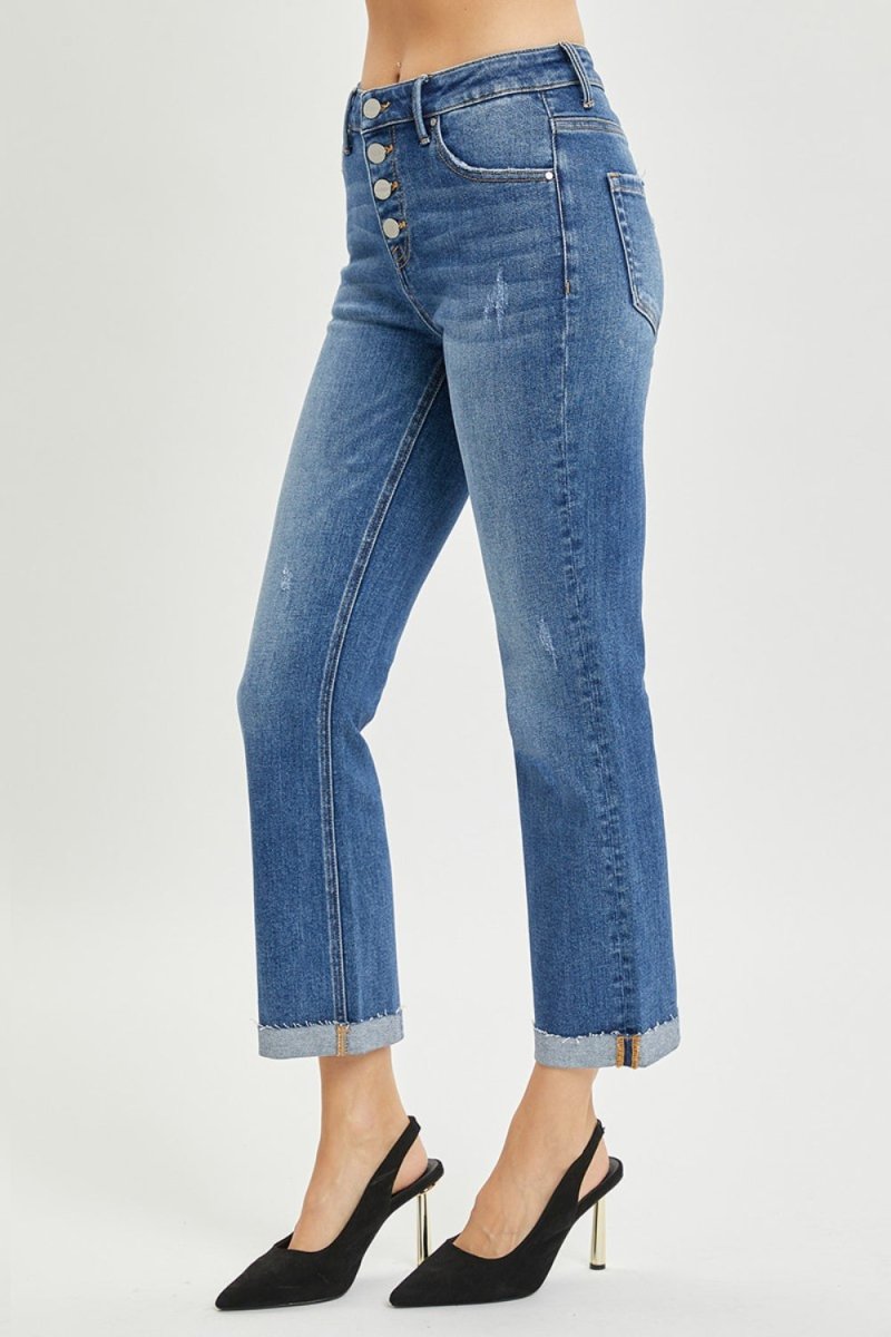 RISEN Full Size Button Fly Cropped Bootcut Jeans - Bottoms