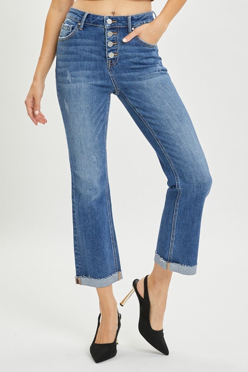 RISEN Full Size Button Fly Cropped Bootcut Jeans - Bottoms