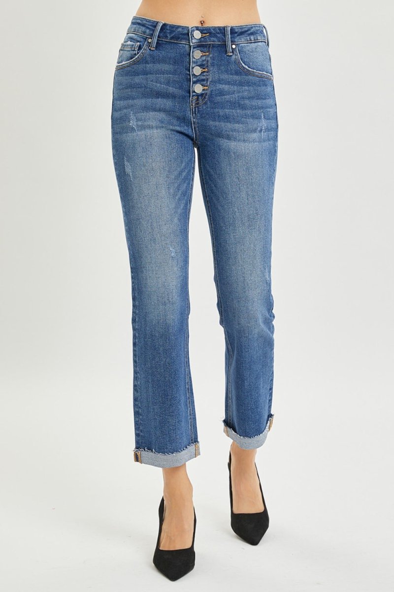 RISEN Full Size Button Fly Cropped Bootcut Jeans - Bottoms