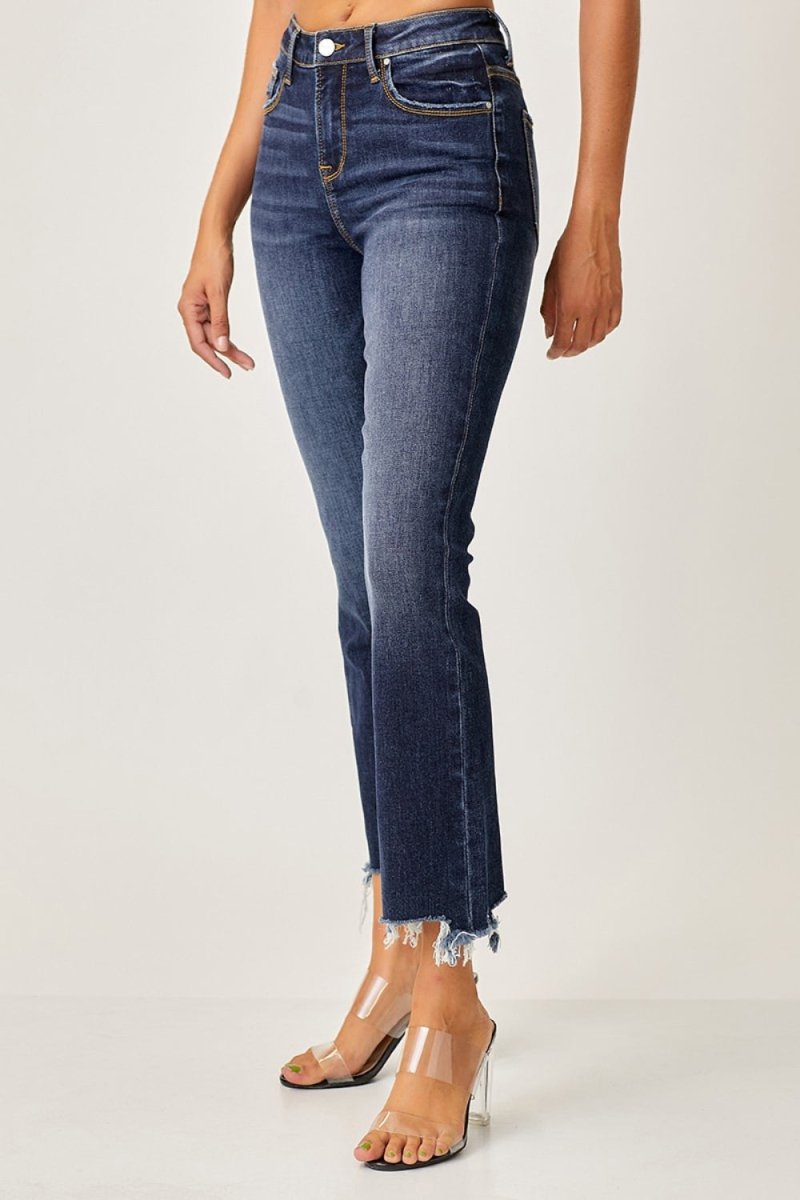 Risen Full Size Frayed Hem Cropped Straight Jeans - Bottoms