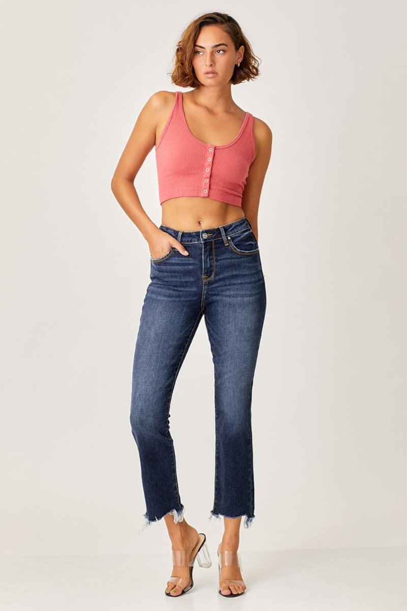 Risen Full Size Frayed Hem Cropped Straight Jeans - Bottoms