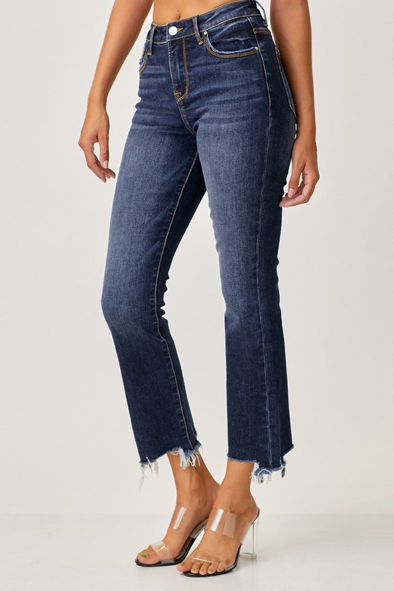 Risen Full Size Frayed Hem Cropped Straight Jeans - Bottoms