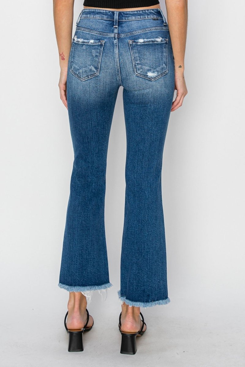 RISEN Full Size Frayed Step Hem Ankle Straight Jeans - Bottoms