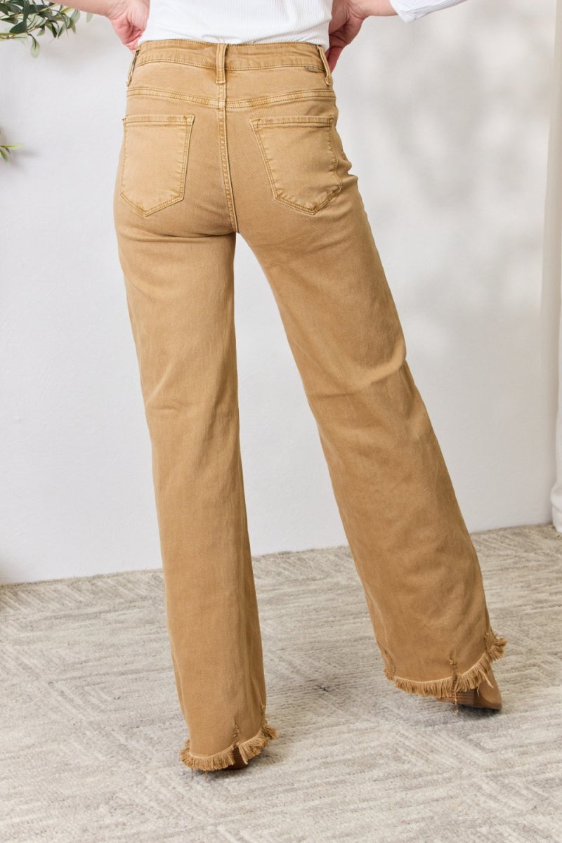 RISEN Full Size Fringe Hem Wide Leg Jeans - Bottoms