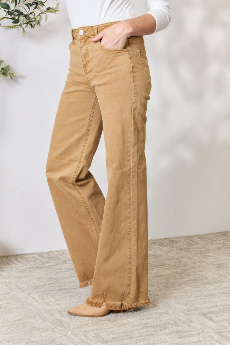 RISEN Full Size Fringe Hem Wide Leg Jeans - Bottoms
