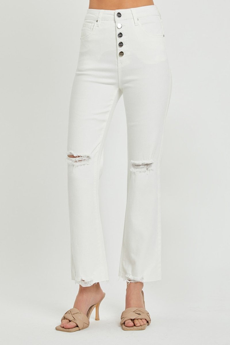 RISEN Full Size High Rise Button Fly Straight Ankle Jeans - Bottoms