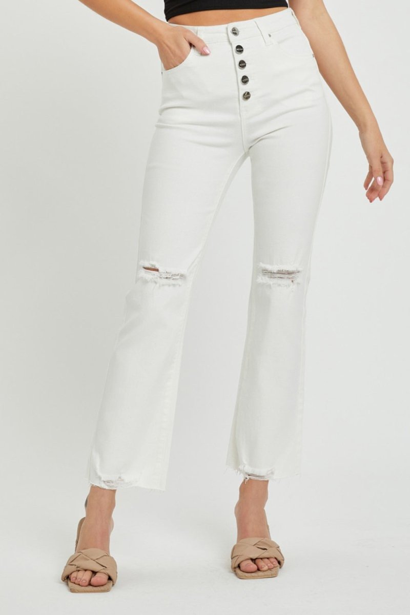 RISEN Full Size High Rise Button Fly Straight Ankle Jeans - Bottoms