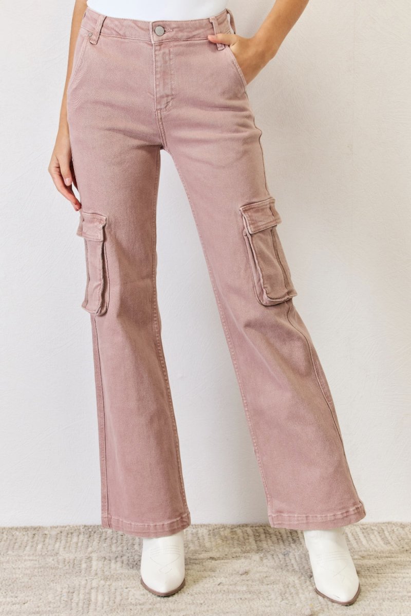 RISEN Full Size High Rise Cargo Wide Leg Jeans - Bottoms
