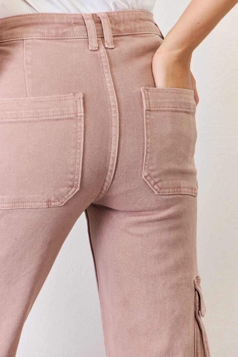 RISEN Full Size High Rise Cargo Wide Leg Jeans - Bottoms