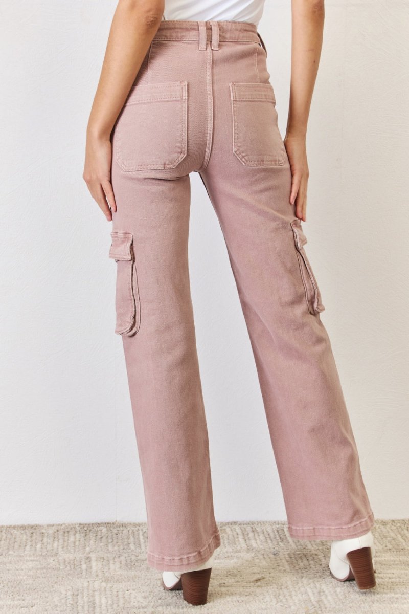 RISEN Full Size High Rise Cargo Wide Leg Jeans - Bottoms