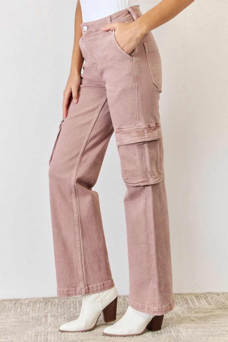 RISEN Full Size High Rise Cargo Wide Leg Jeans - Bottoms
