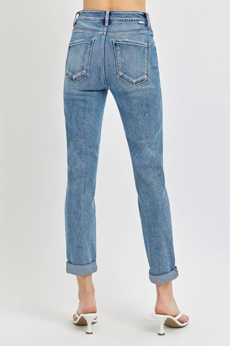 Risen Full Size High Rise Cropped Roll Up Jeans - Bottoms