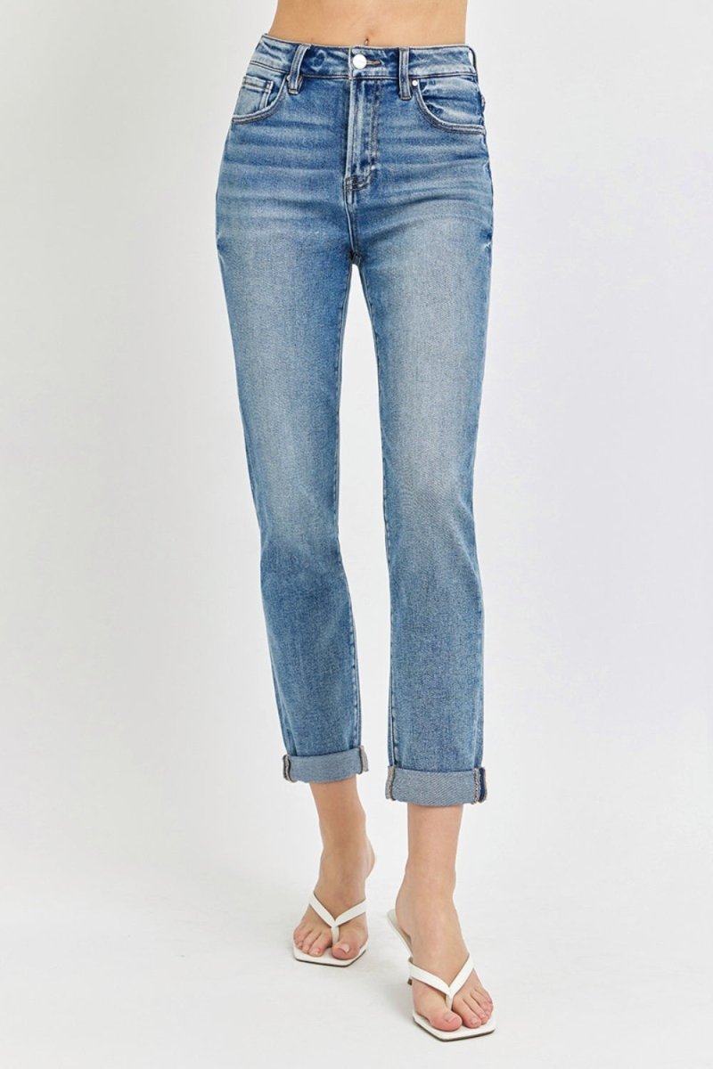Risen Full Size High Rise Cropped Roll Up Jeans - Bottoms
