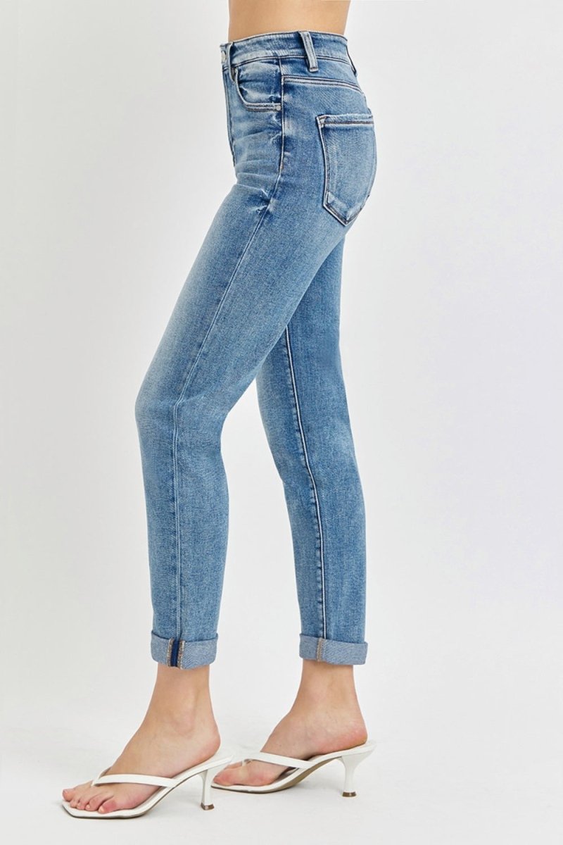 Risen Full Size High Rise Cropped Roll Up Jeans - Bottoms