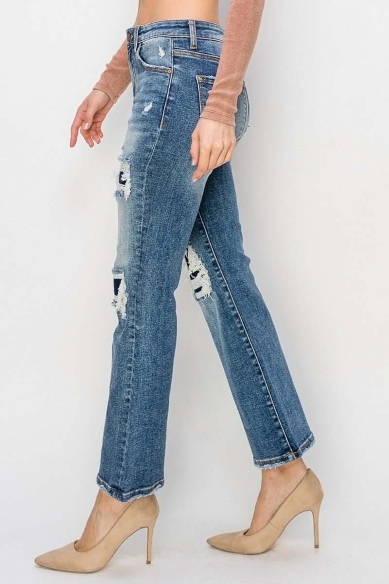 Risen Full Size High Rise Distressed Ankle Flare Jeans - Bottoms
