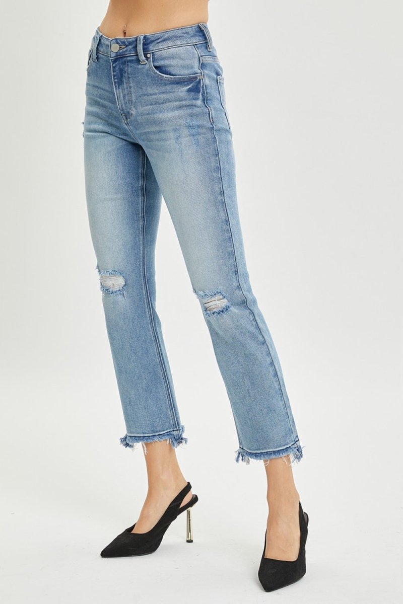 RISEN Full Size High Rise Distressed Cropped Straight Jeans - Bottoms