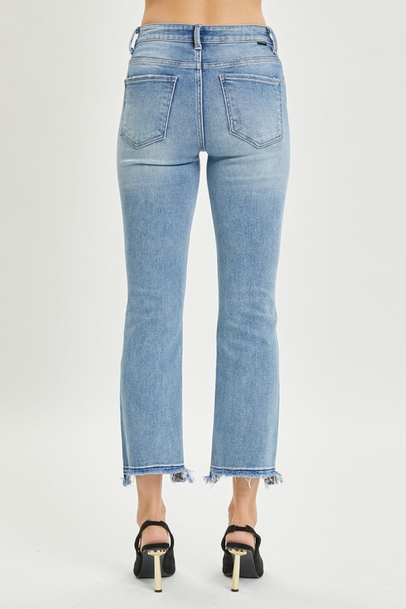 RISEN Full Size High Rise Distressed Cropped Straight Jeans - Bottoms