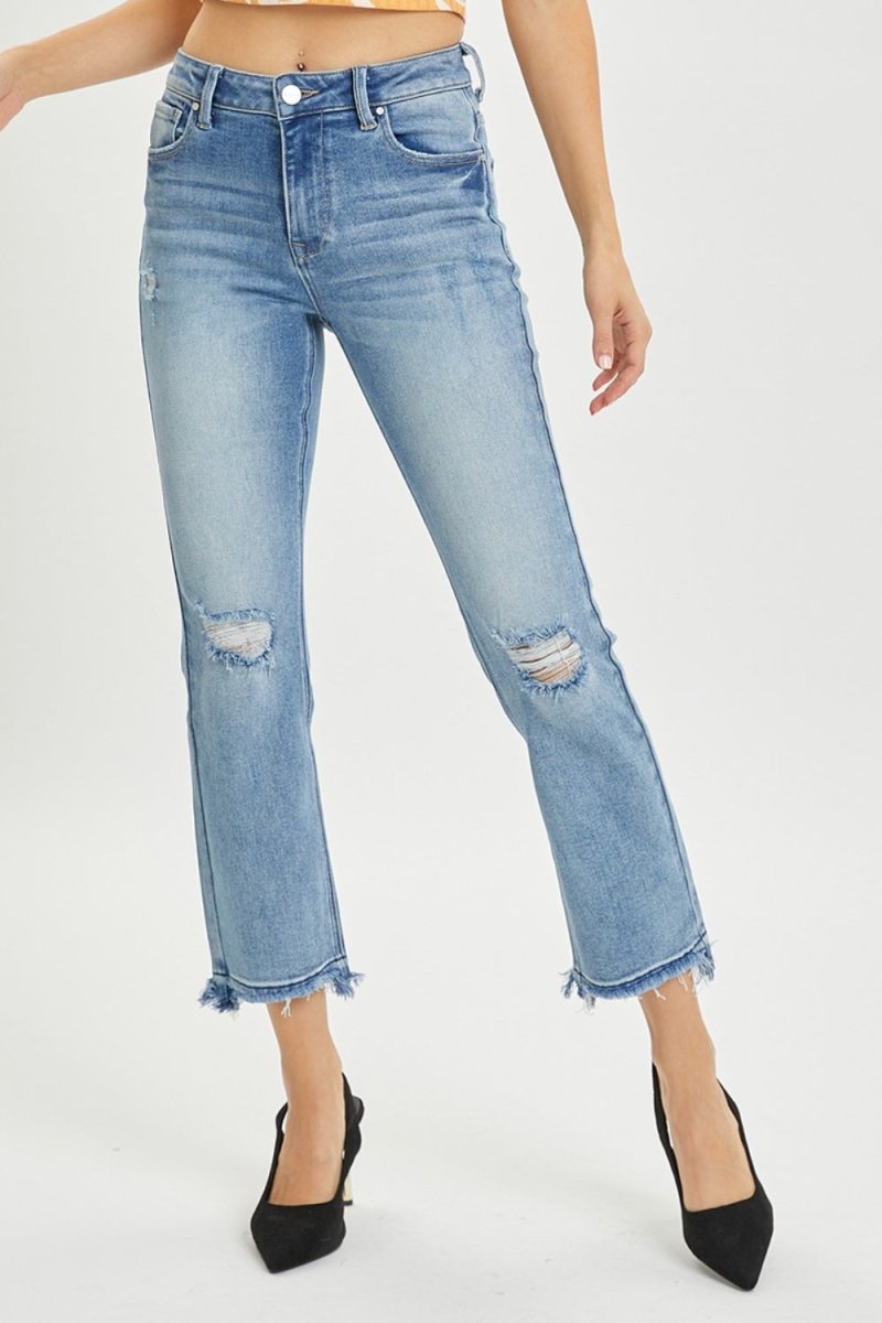 RISEN Full Size High Rise Distressed Cropped Straight Jeans - Bottoms